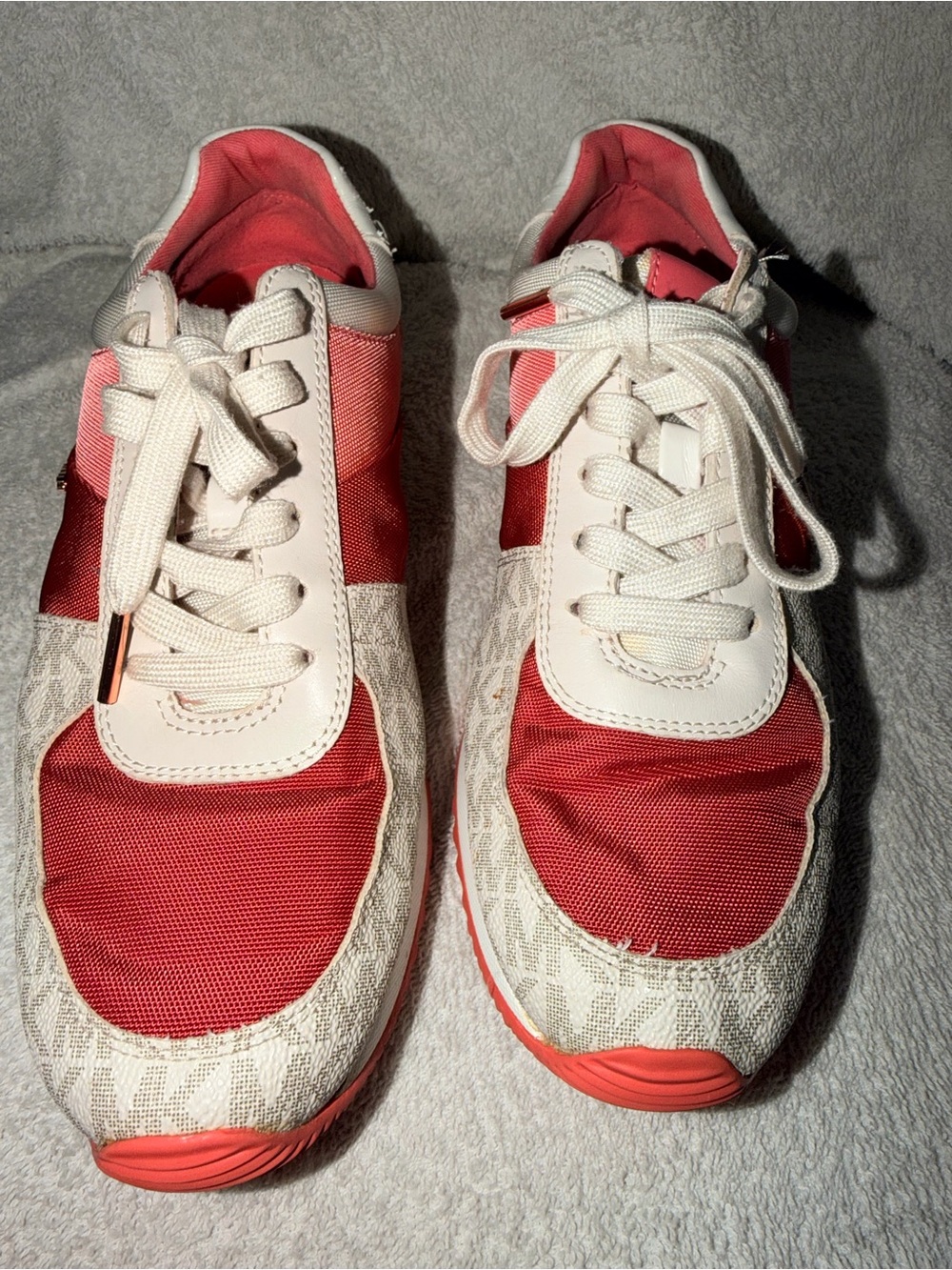 Women's Coral and White Fashion MK Sneakers